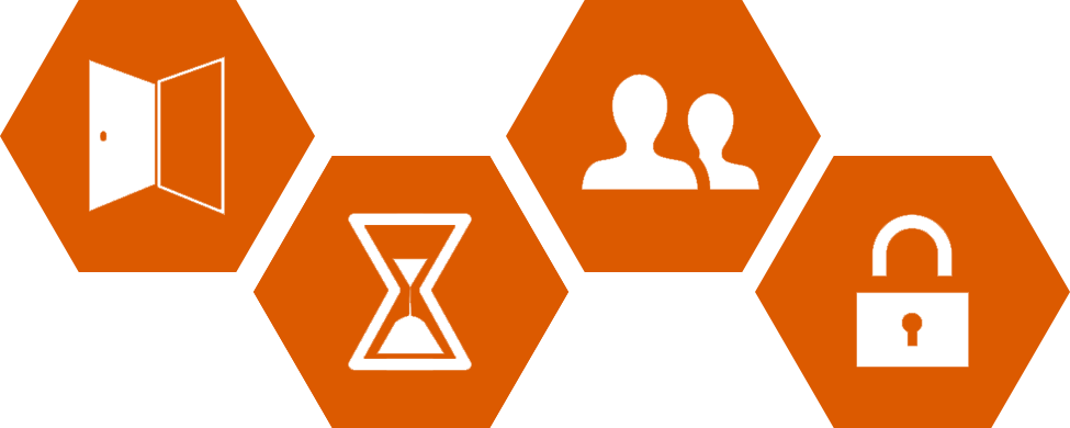 Iconos varios de temática Scape Room: reloj, candado, equipo, puerta